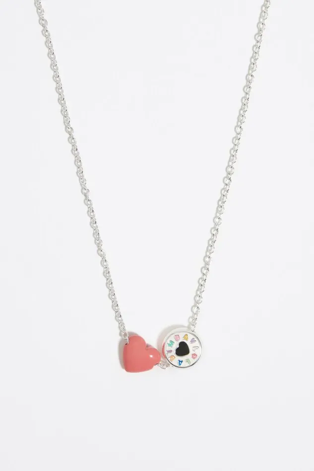 Pink Heart Logo Necklace Silver Women Bimba Y Lola Jewelry Pink Heart Logo Necklace Silver Women Bimba Y Lola Jewelry