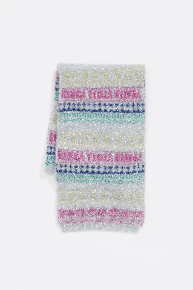 Pink Lurex Jacquard Scarf Fuchsia Women Bimba Y Lola Knit Scarves