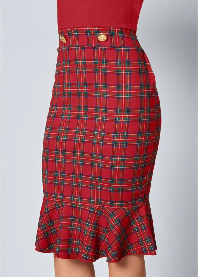PLAID DETAIL SWEATER DRESS Red Multi Women VENUS Midi Dresses