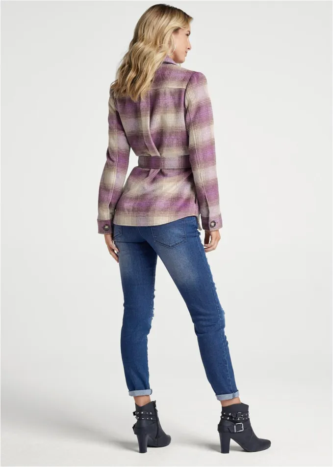 PLAID SHACKET WITH BELT Purple Multi Women VENUS Coats