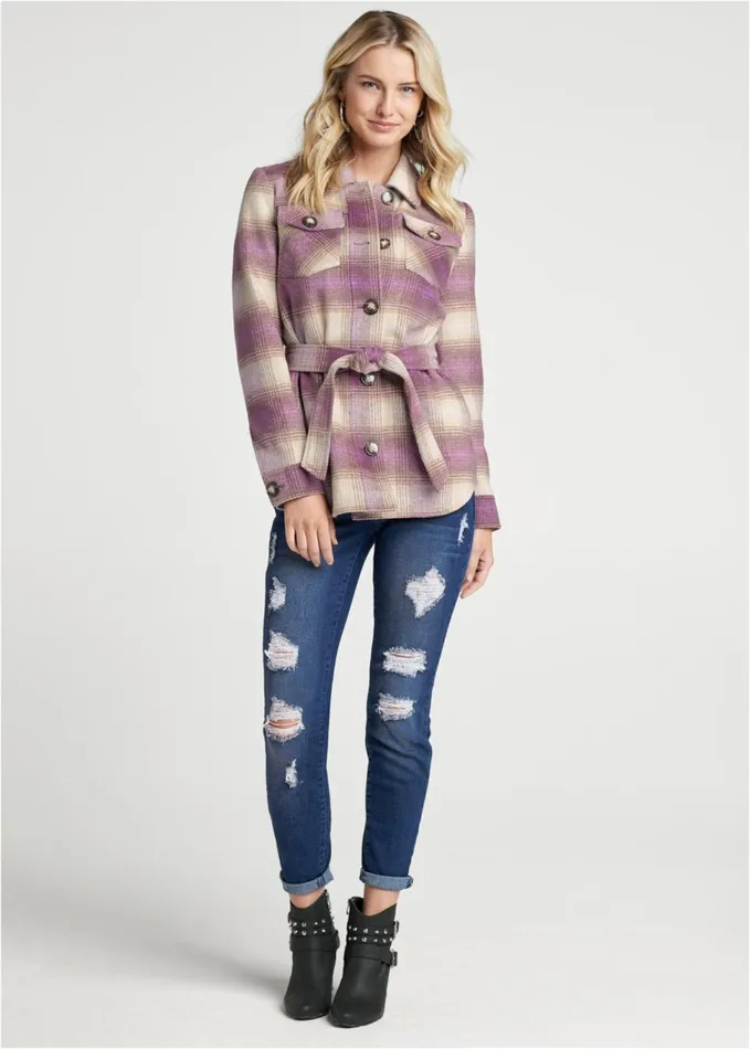PLAID SHACKET WITH BELT Purple Multi Women VENUS Coats