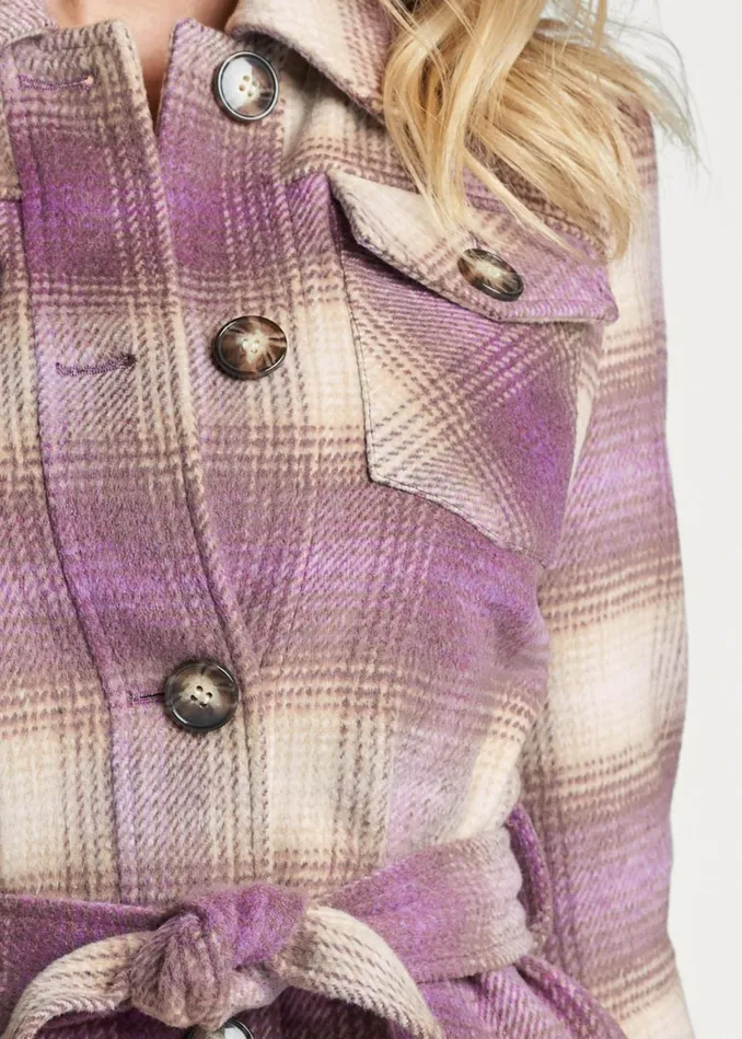 PLAID SHACKET WITH BELT Purple Multi Women VENUS Coats