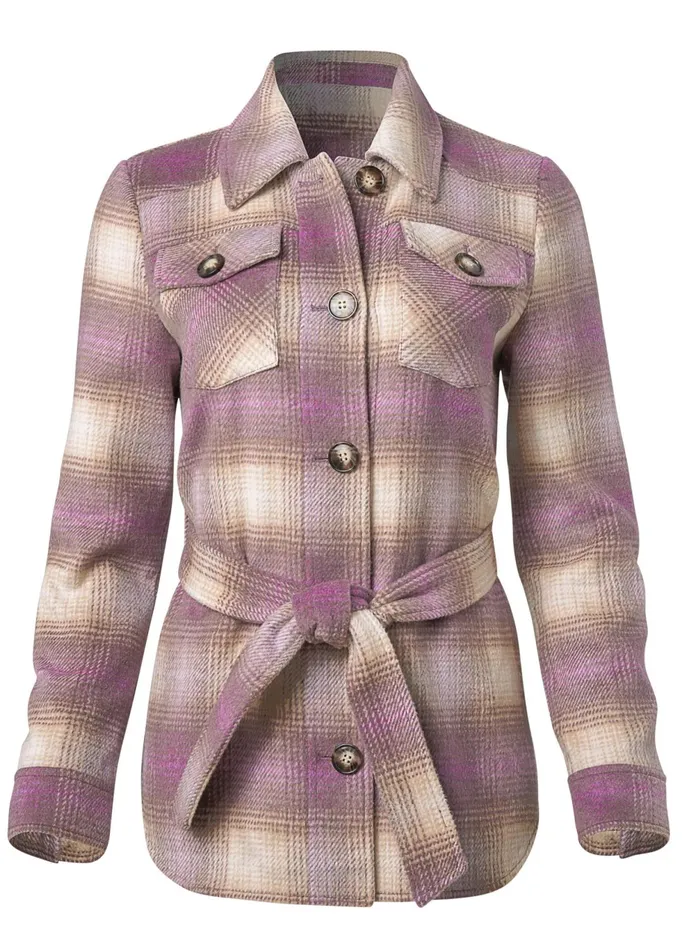 PLAID SHACKET WITH BELT Purple Multi Women VENUS Coats