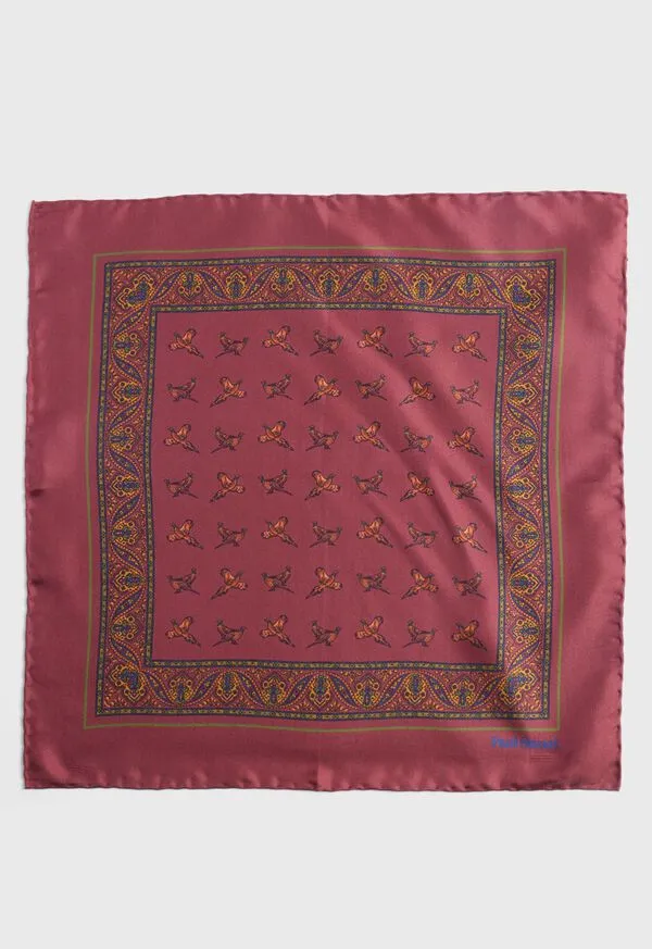 Pocket Squares Mens Paulstuart Silk Deco Stripe and Bird Print Pocket Square Burgundy Pocket Squares Mens Paulstuart Silk Deco Stripe and Bird Print Pocket Square Burgundy