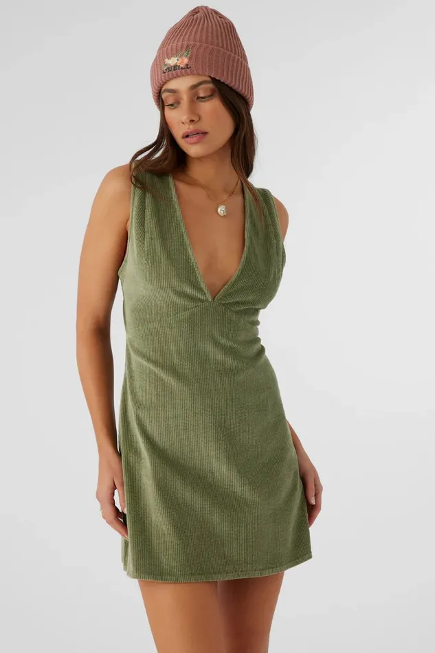 POPPY CORDUROY MINI DRESS Oil Green Women O039NEILL Clothing
