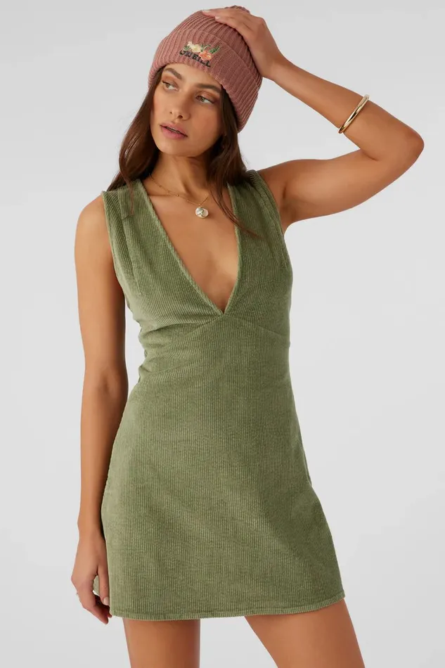 POPPY CORDUROY MINI DRESS Oil Green Women O039NEILL Clothing