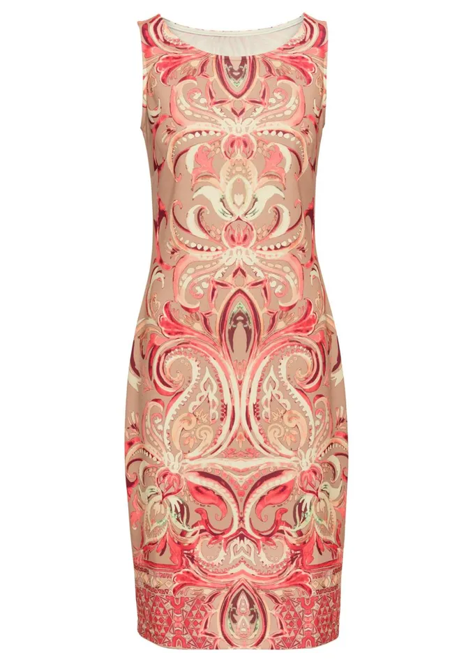 PRINTED BODYCON DRESS Beige Multi Women VENUS Midi Dresses
