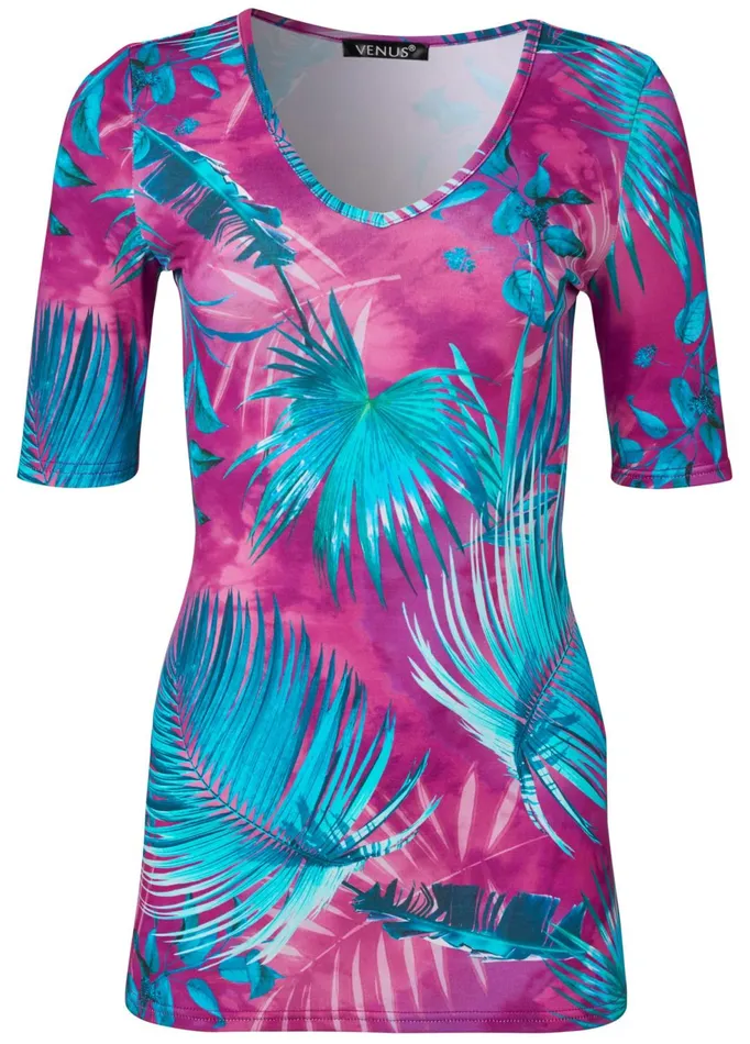 PRINTED LONG AND LEAN TEE Teal Multi Women VENUS Casual Tops