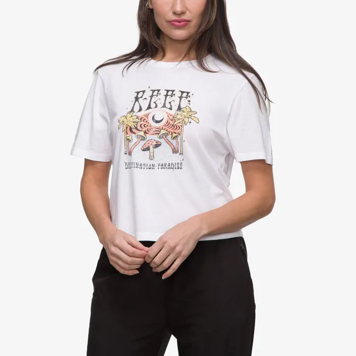 Reef TShirts Tanks and Dresses Poster Child Short Sleeve Crop Tee Bright White 8211 Women