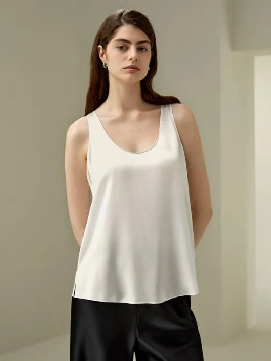 Relaxed Silk Uneck Tank Women Lilysilk Tops