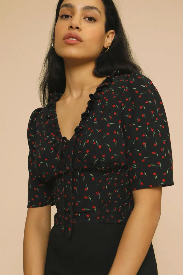 Rouje ALESSIO Top Mini Tulipe Noir Women Blouses and Tops