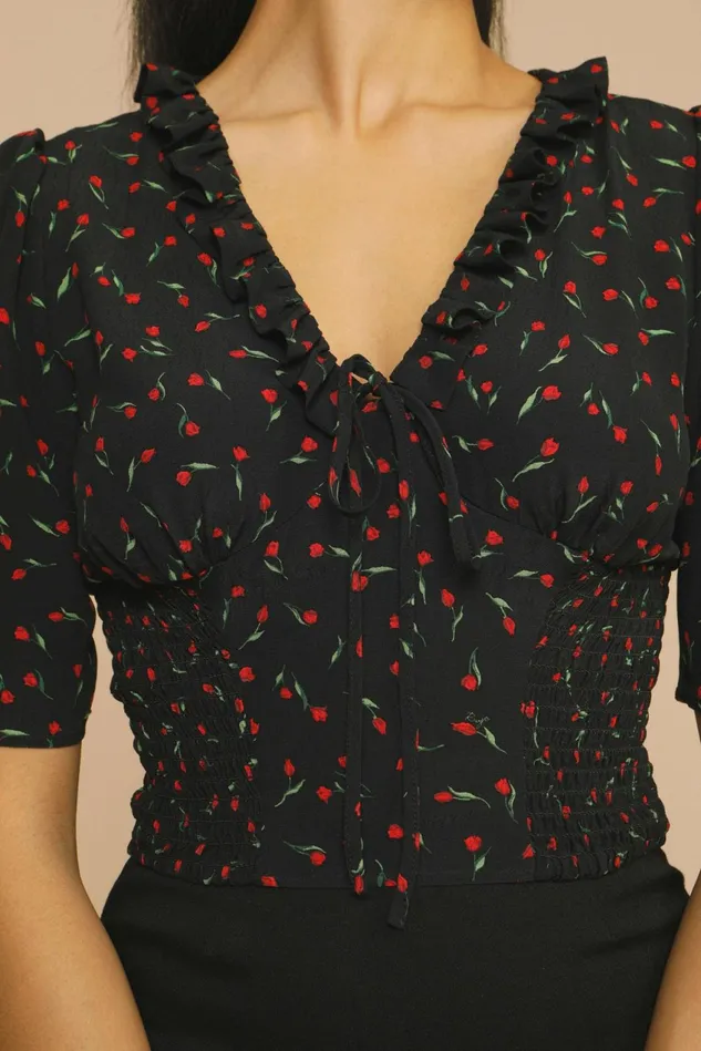 Rouje ALESSIO Top Mini Tulipe Noir Women Blouses and Tops