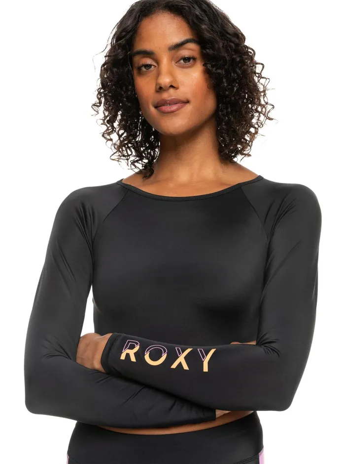 Roxy Active Swimsuits Roxy Fitness Long Sleeve Cropped Rashguard Anthracite 8211 Women