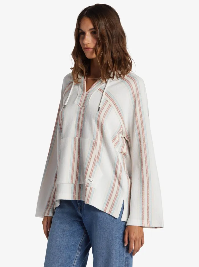 Roxy Jackets Wild And Free Poncho Style Hoodie Bonzer Stripe Snow White 8211 Women
