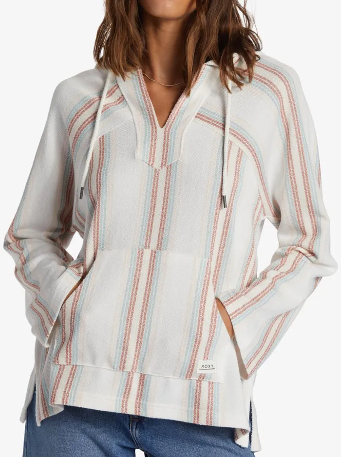 Roxy Jackets Wild And Free Poncho Style Hoodie Bonzer Stripe Snow White 8211 Women