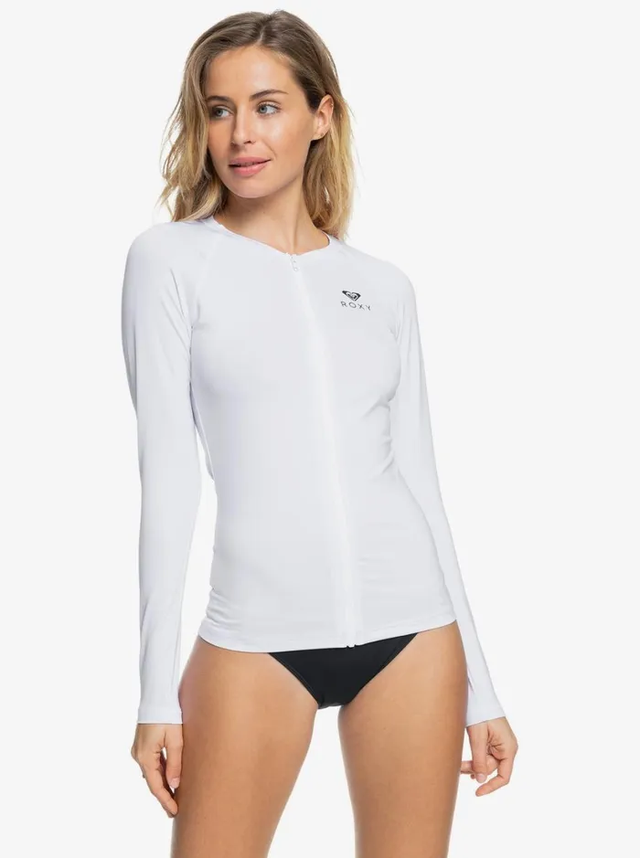 Roxy Rashguards Essentials UPF 50 Long Sleeve Front Zip Rashguard Bright White 8211 Women Roxy Rashguards Essentials UPF 50 Long Sleeve Front Zip Rashguard Bright White 8211 Women