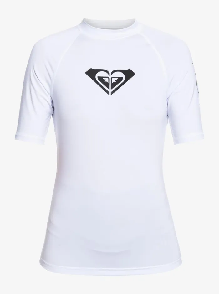Roxy Rashguards Whole Hearted Short Sleeve UPF 50 Rashguard Bright White 8211 Women