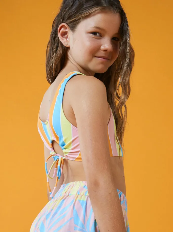 Roxy Swim Girl039s 416 Last In Paradise Two Piece Crop Top Bikini Set For Girls Bachelor Button Rainbow Rays 8211 Women