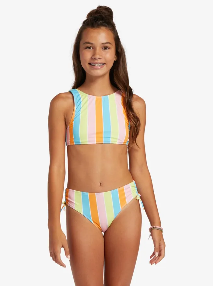 Roxy Swim Girl039s 416 Last In Paradise Two Piece Crop Top Bikini Set For Girls Bachelor Button Rainbow Rays 8211 Women