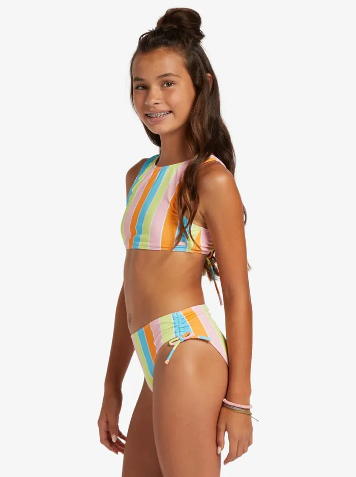Roxy Swim Girl039s 416 Last In Paradise Two Piece Crop Top Bikini Set For Girls Bachelor Button Rainbow Rays 8211 Women