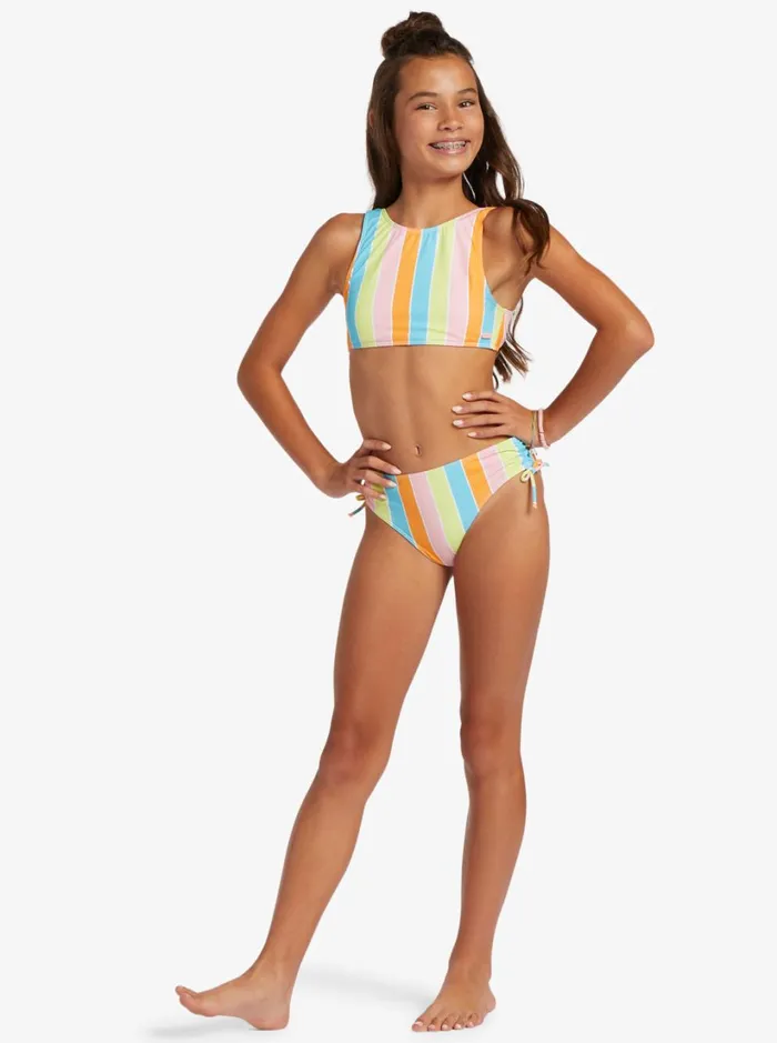Roxy Swim Girl039s 416 Last In Paradise Two Piece Crop Top Bikini Set For Girls Bachelor Button Rainbow Rays 8211 Women