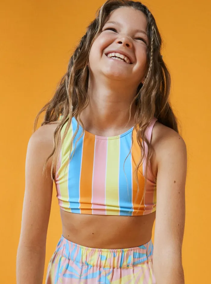 Roxy Swim Girl039s 416 Last In Paradise Two Piece Crop Top Bikini Set For Girls Bachelor Button Rainbow Rays 8211 Women