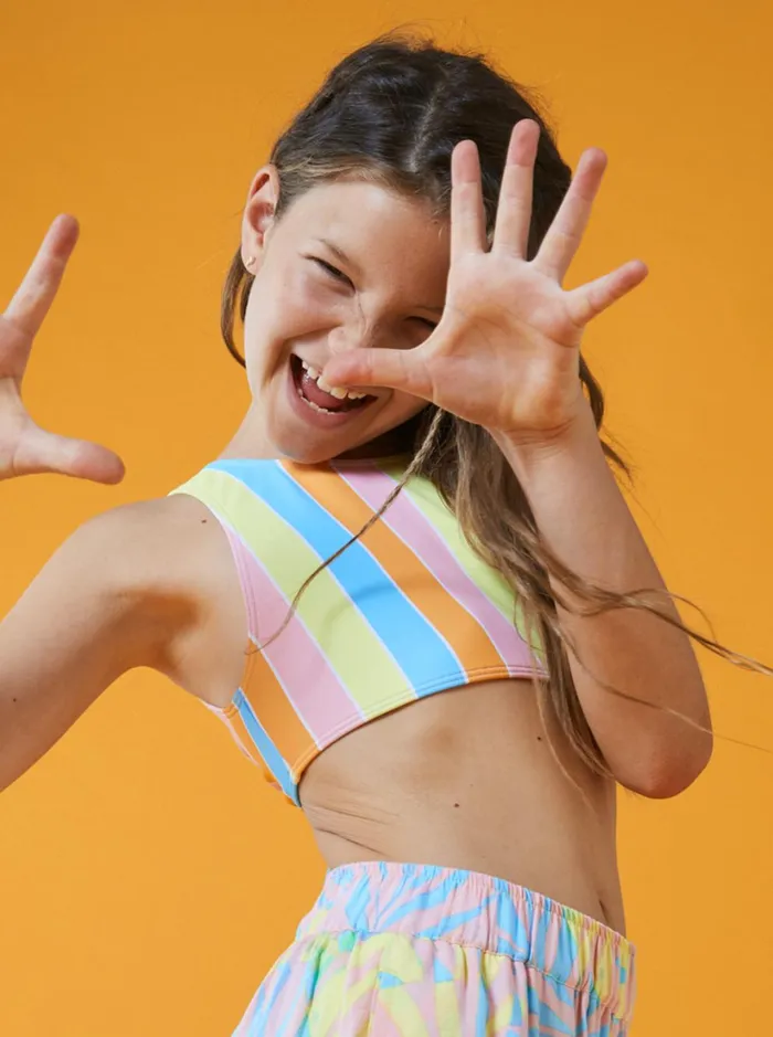 Roxy Swim Girl039s 416 Last In Paradise Two Piece Crop Top Bikini Set For Girls Bachelor Button Rainbow Rays 8211 Women