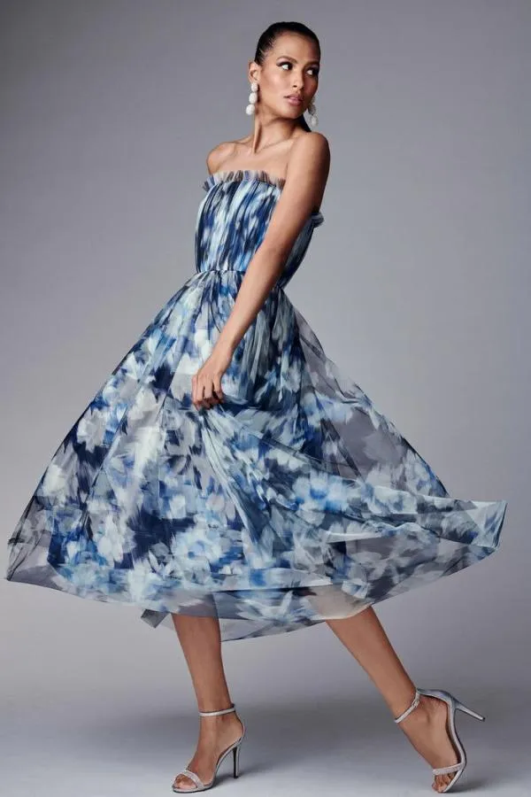 Sachin and Babi Marni Dress 8211 Blue Ikat Floral Blue Ikat Floral Women FitFlare