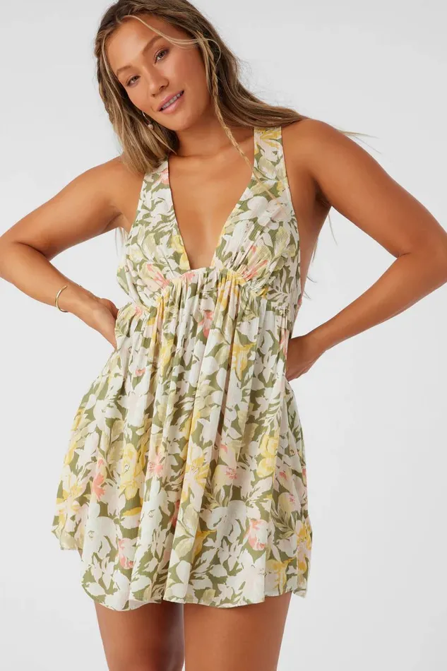 SARAH VEDA FLORAL COVERUP TUNIC Oil Green Women O039NEILL Swim