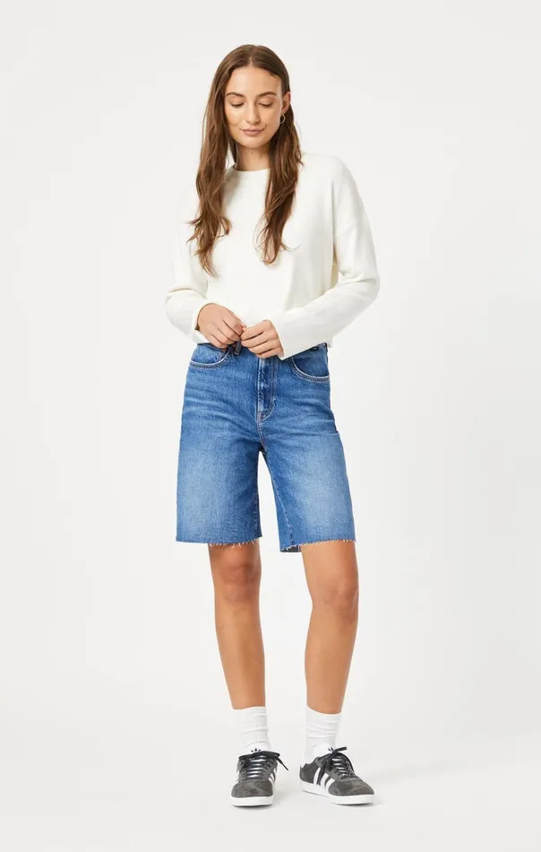 Selina Shorts In Mid Brushed Recycled Blue Women Mavi Jeans Shorts