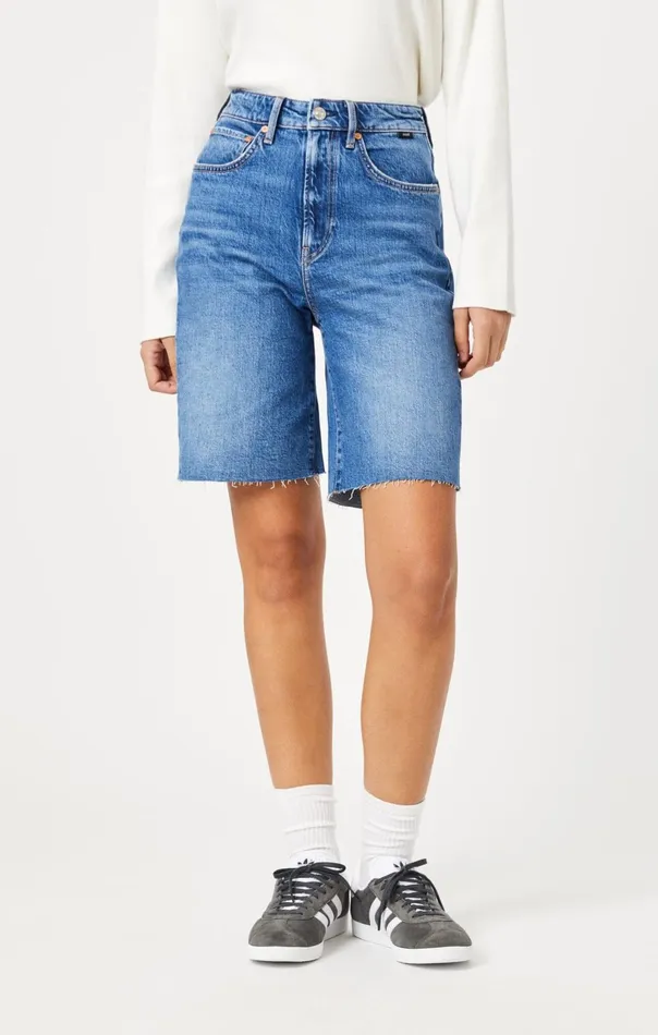 Selina Shorts In Mid Brushed Recycled Blue Women Mavi Jeans Shorts