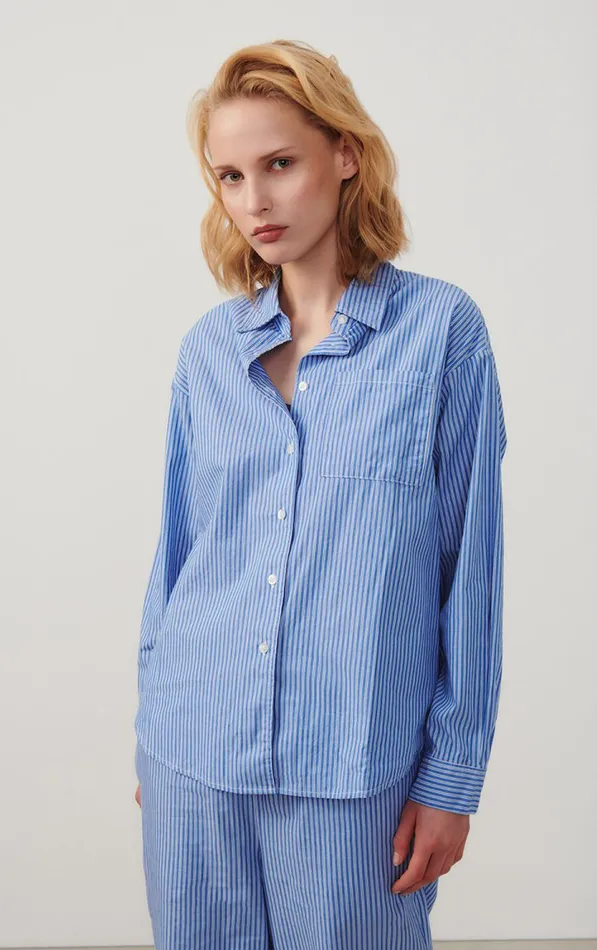Shirt Zatybay Aqua Stripes Women American Vintage Shirts