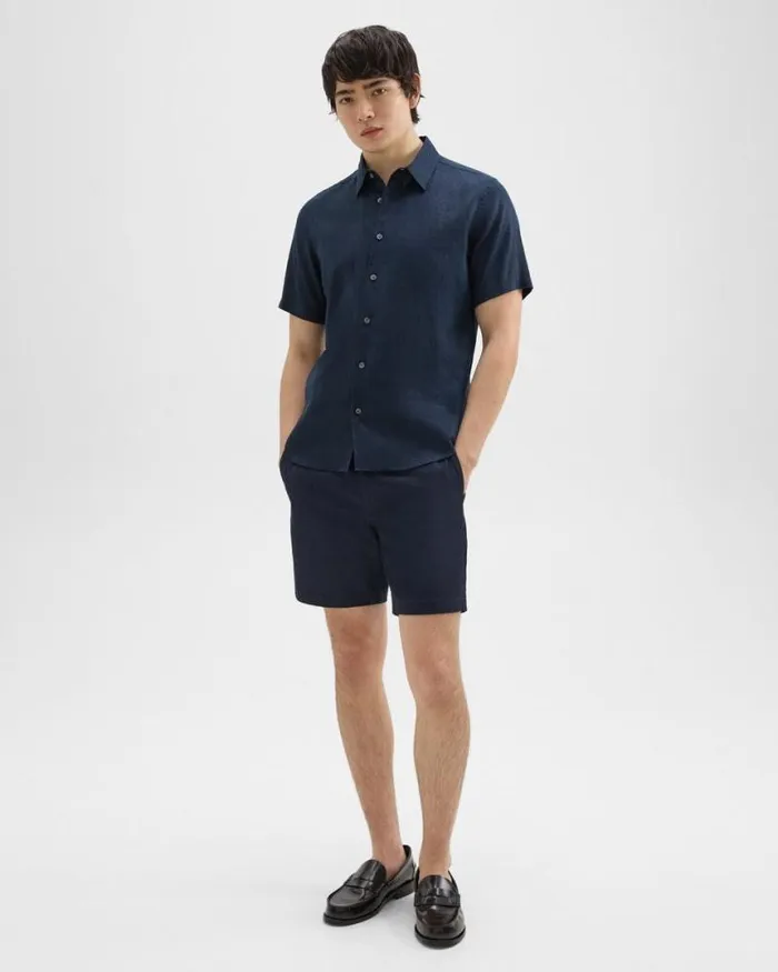 Shirts Men Theory Irving ShortSleeve Shirt In Relaxed Linen Baltic Shirts Men Theory Irving ShortSleeve Shirt In Relaxed Linen Baltic