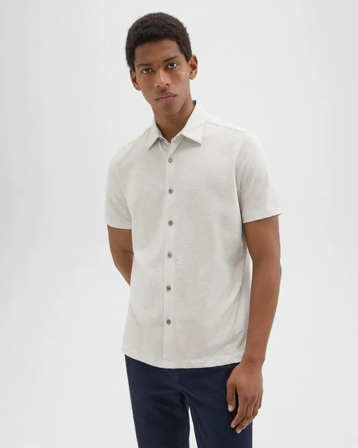 Shirts Men Theory Noran ShortSleeve Shirt In Slub Cotton Limestone