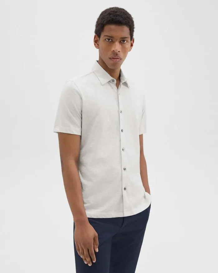 Shirts Men Theory Noran ShortSleeve Shirt In Slub Cotton Limestone