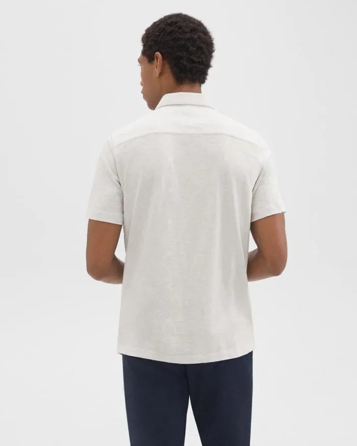 Shirts Men Theory Noran ShortSleeve Shirt In Slub Cotton Limestone