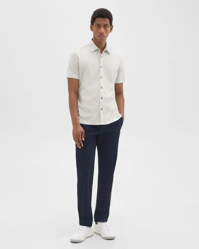 Shirts Men Theory Noran ShortSleeve Shirt In Slub Cotton Limestone