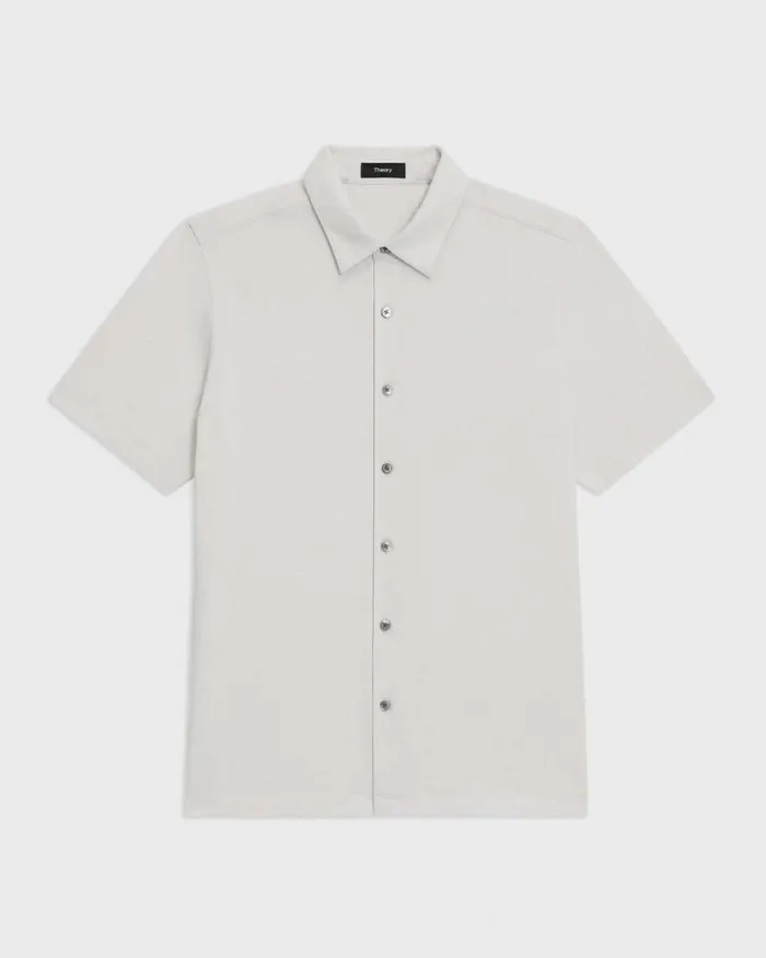 Shirts Men Theory Noran ShortSleeve Shirt In Slub Cotton Limestone