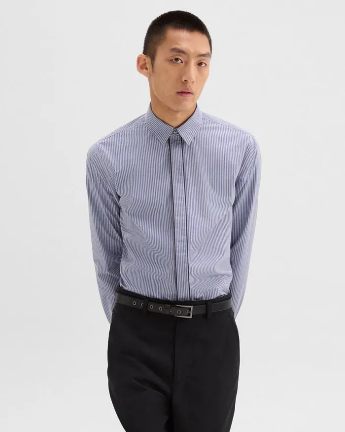 Shirts Men Theory Straight Shirt In Striped CottonBlend Greycornflower Multi