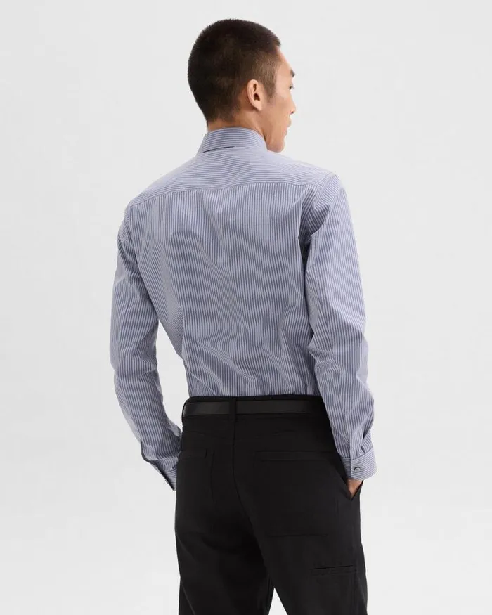 Shirts Men Theory Straight Shirt In Striped CottonBlend Greycornflower Multi