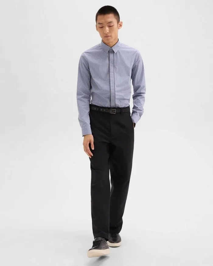 Shirts Men Theory Straight Shirt In Striped CottonBlend Greycornflower Multi