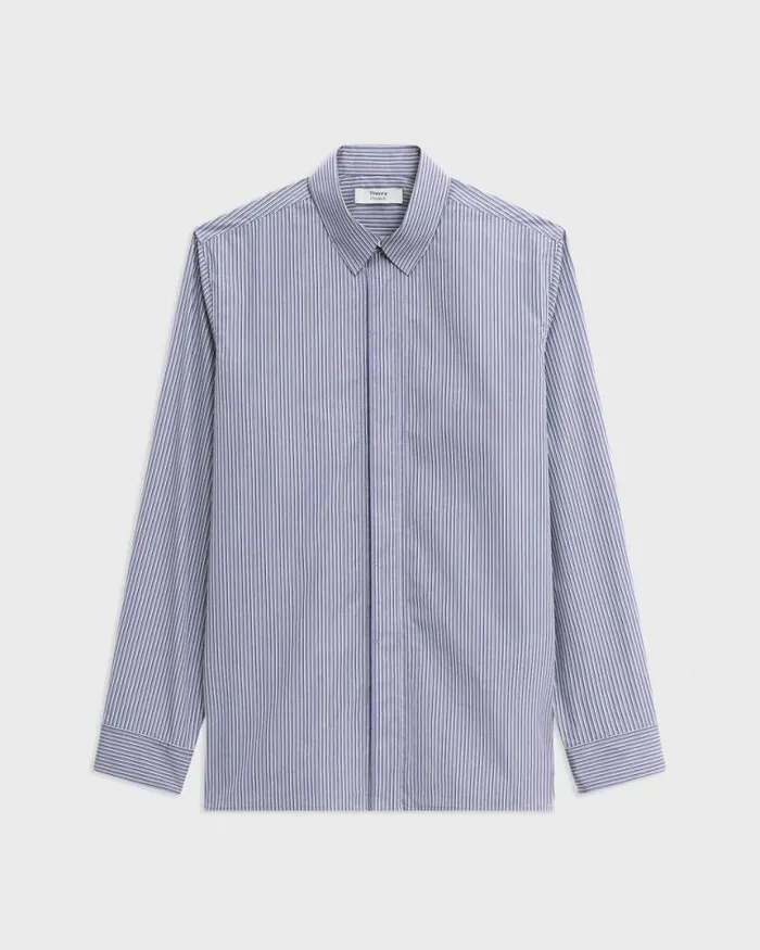 Shirts Men Theory Straight Shirt In Striped CottonBlend Greycornflower Multi