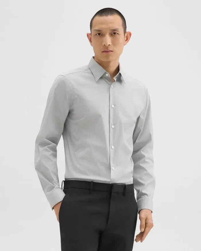 Shirts Men Theory Sylvain Shirt In Checked Poplin Blackwhite
