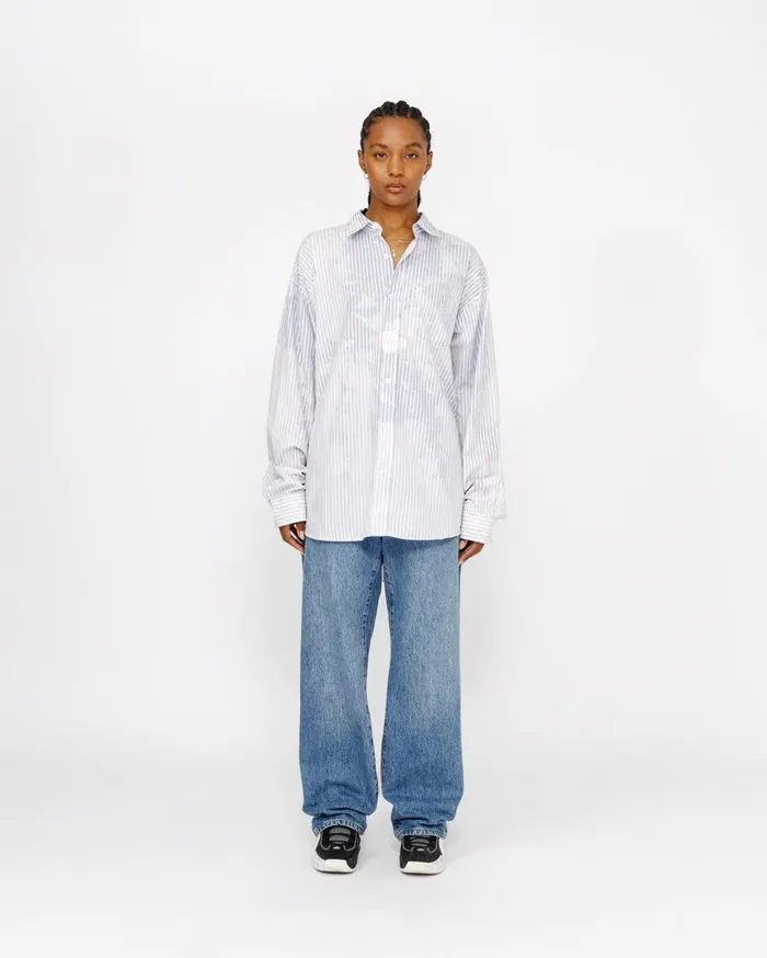 Shirts MenWomen Stussy CLASSIC LS SHIRT BLEACHED POPLIN Blue