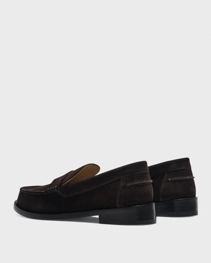 Shoes Women Theory City Loafer In Suede Hickory
