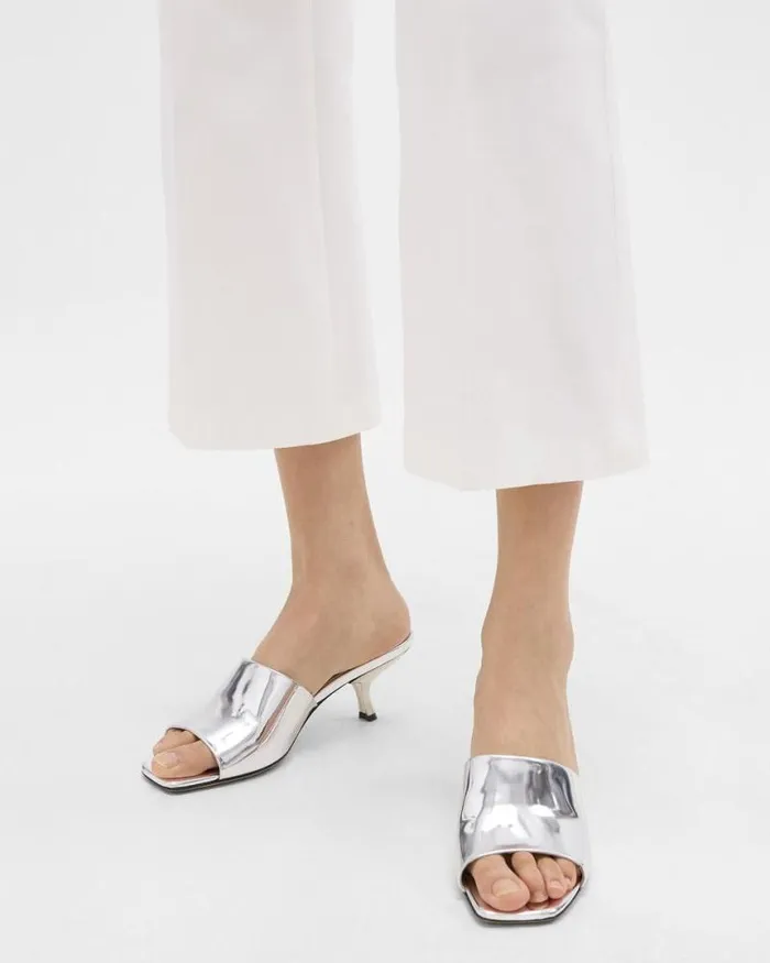 Shoes Women Theory Mule Sandal In Metallic Leather Silver