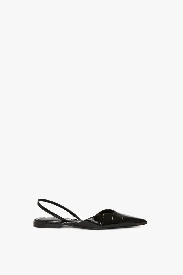 Shoes Women Victoria Beckham V Cut Sling Back In Black CrocEffect Leather