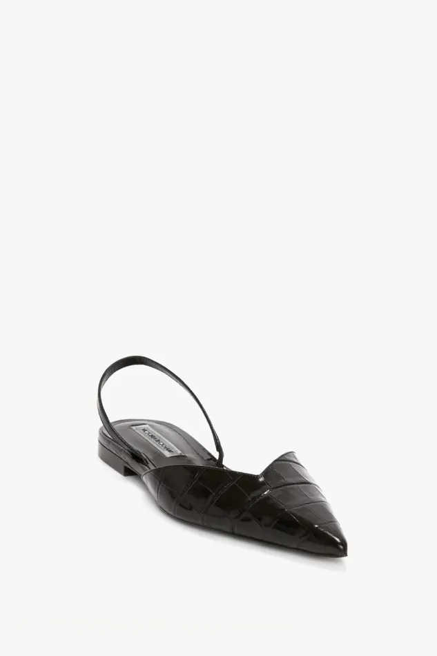 Shoes Women Victoria Beckham V Cut Sling Back In Black CrocEffect Leather Shoes Women Victoria Beckham V Cut Sling Back In Black CrocEffect Leather