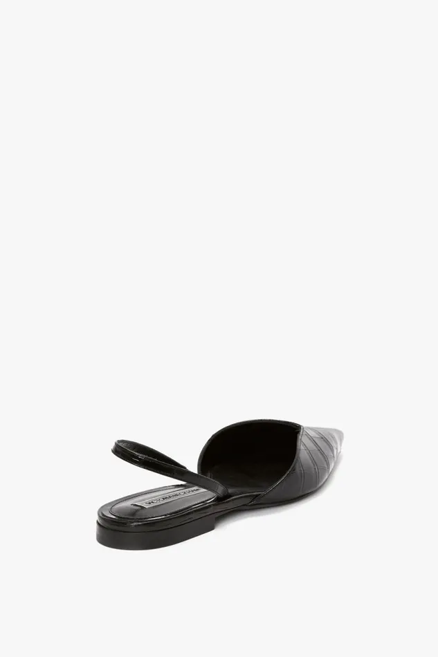 Shoes Women Victoria Beckham V Cut Sling Back In Black CrocEffect Leather Shoes Women Victoria Beckham V Cut Sling Back In Black CrocEffect Leather