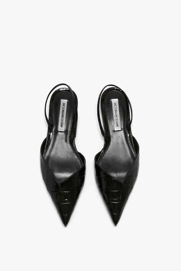 Shoes Women Victoria Beckham V Cut Sling Back In Black CrocEffect Leather Shoes Women Victoria Beckham V Cut Sling Back In Black CrocEffect Leather